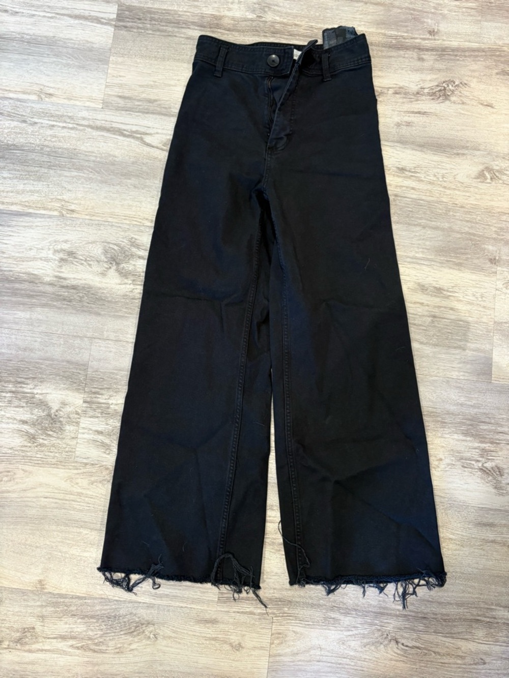 Zara Black Wide Leg Frayed Hem Jeans